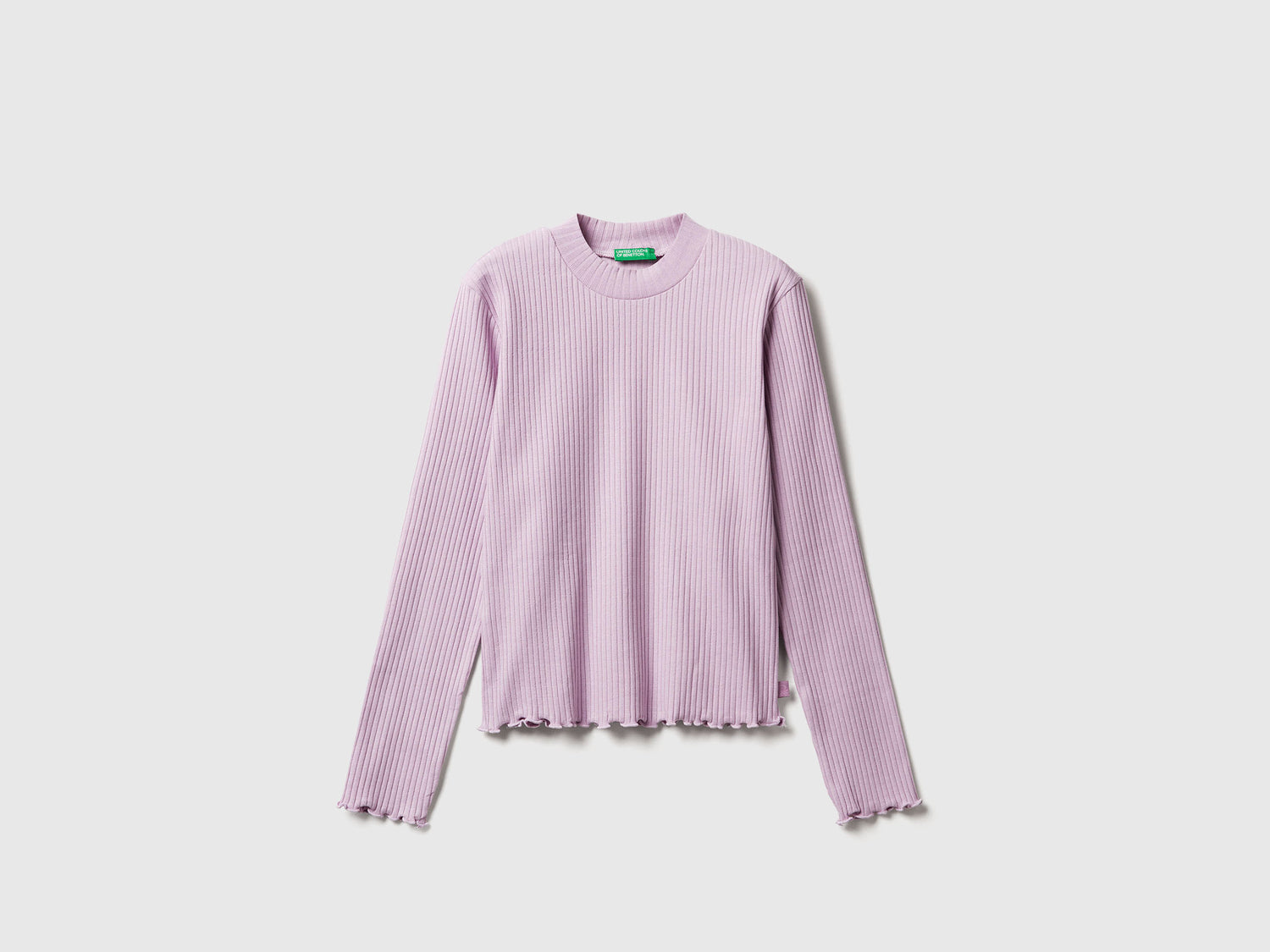 Maglietta slim fit in cotone stretch da bambina lavanda | Benetton Outlet