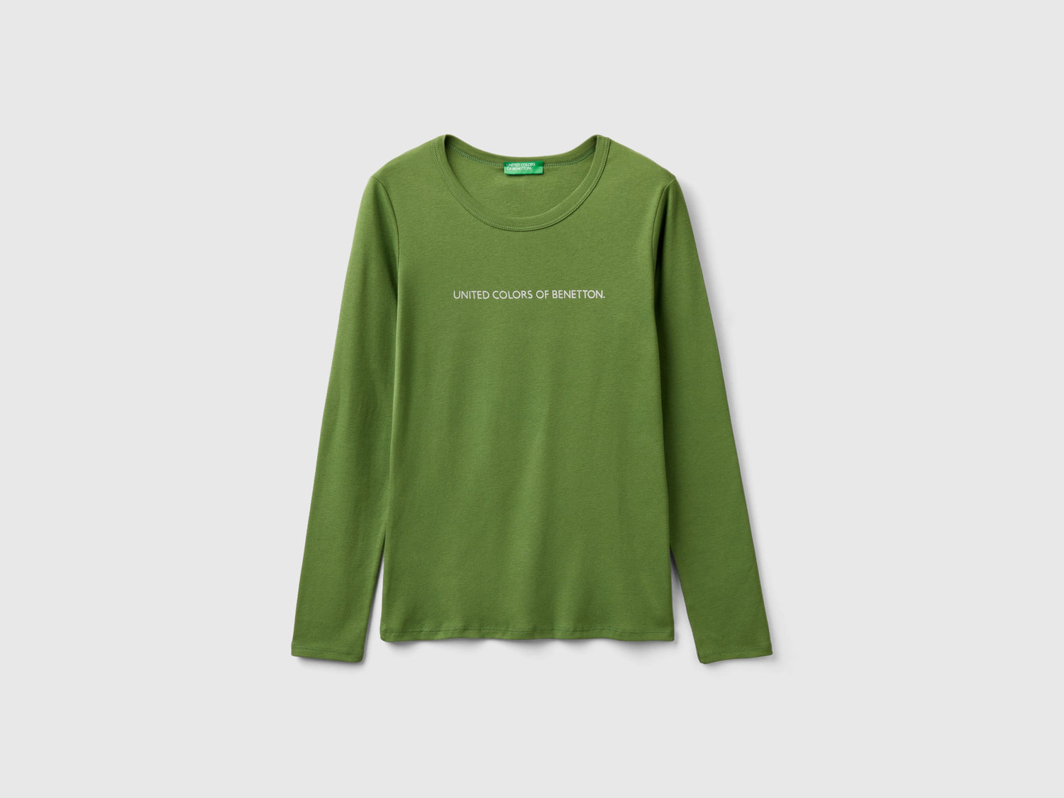 T-shirt a manica lunga 100% cotone da donna verde militare | Benetton Outlet