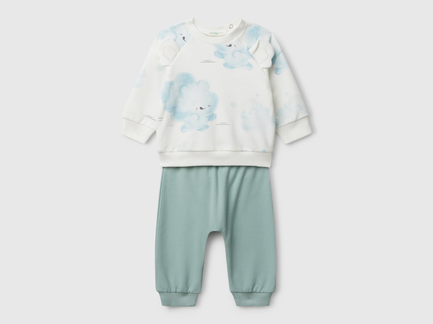 Completino in felpa con stampa da neonato celeste | Benetton Outlet