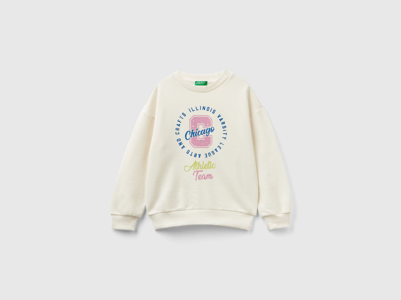 Felpa chiusa stile college da bambina bianco panna | Benetton Outlet