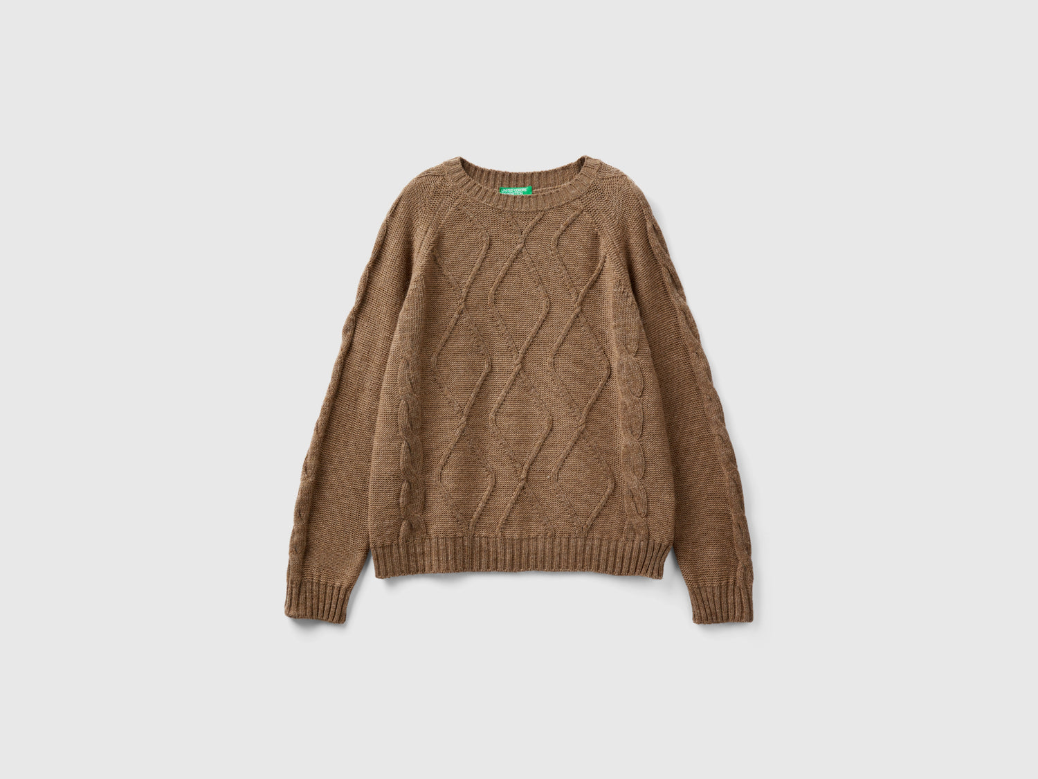 Maglione con trecce e losanghe da donna cammello | Benetton Outlet