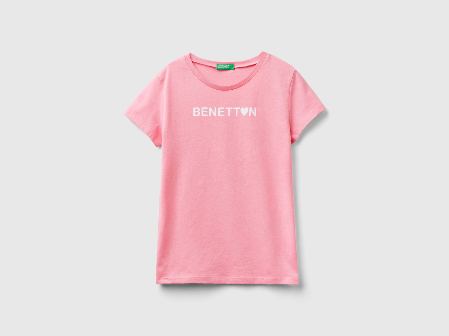 Maglietta con logo 100% cotone da bambina rosa | Benetton Outlet