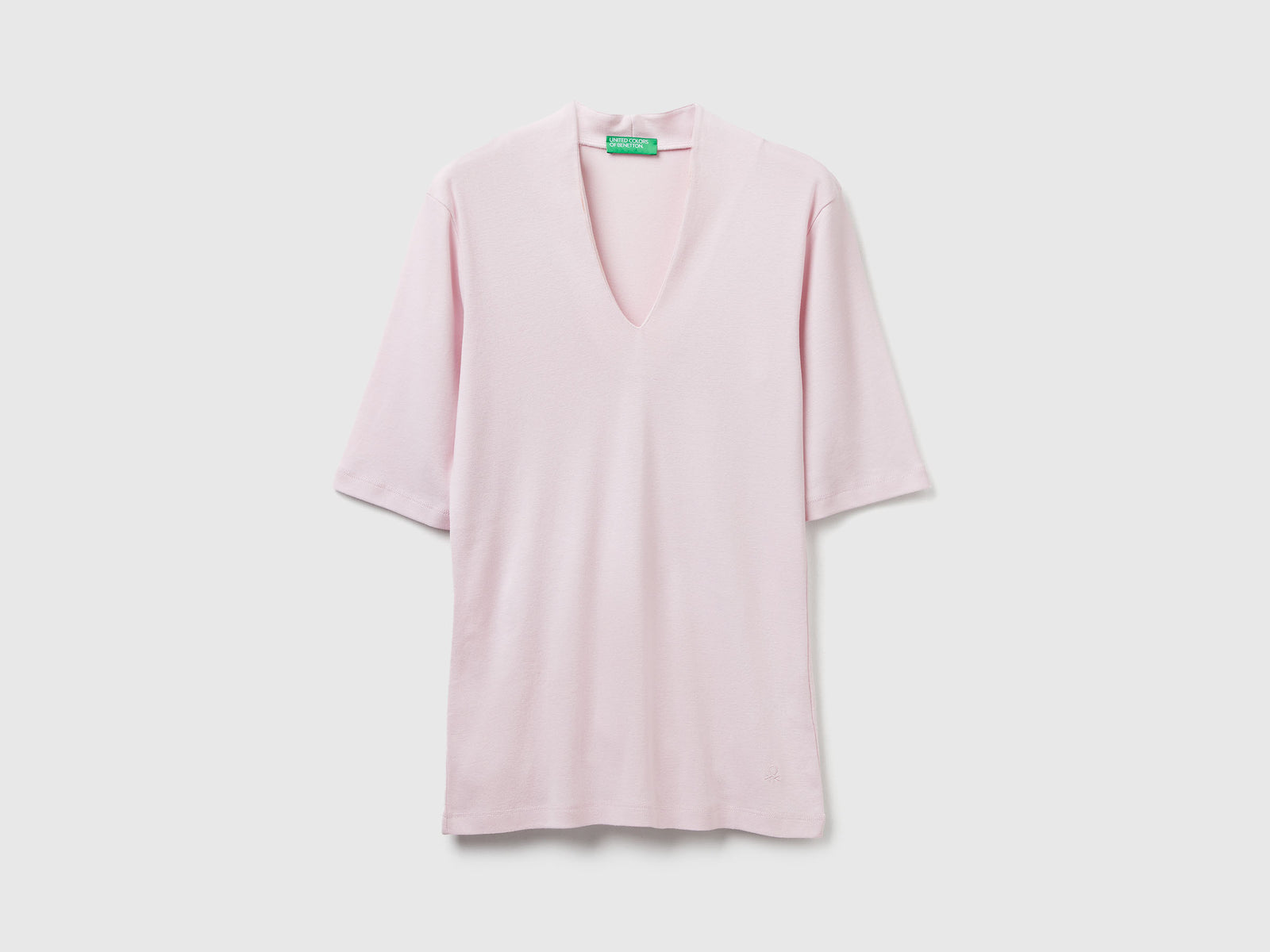 T-shirt slim fit in cotone a fibra lunga da donna rosa tenue | Benetton Outlet