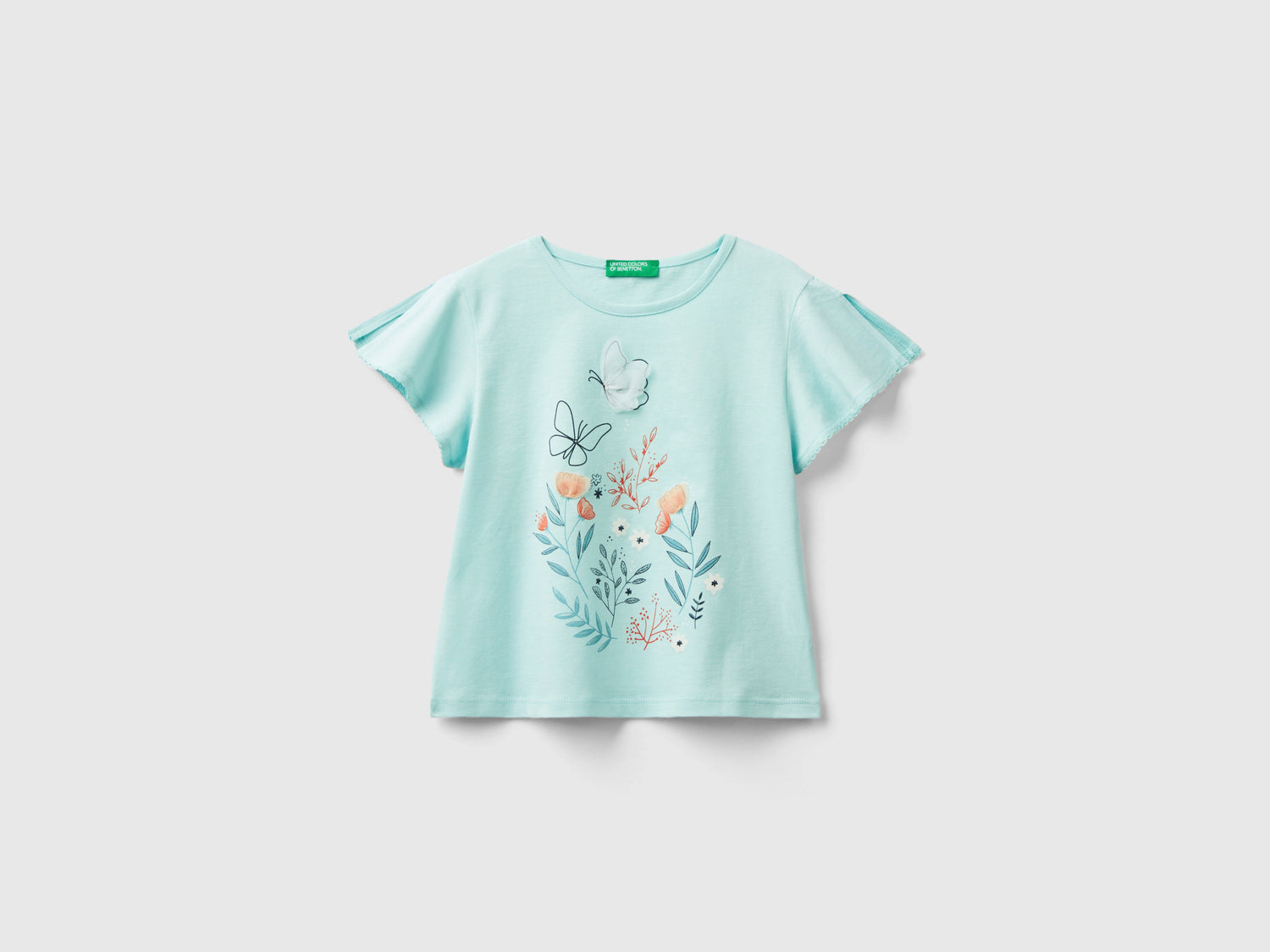 T-shirt con stampa e tulle da bimba azzurro | Benetton Outlet