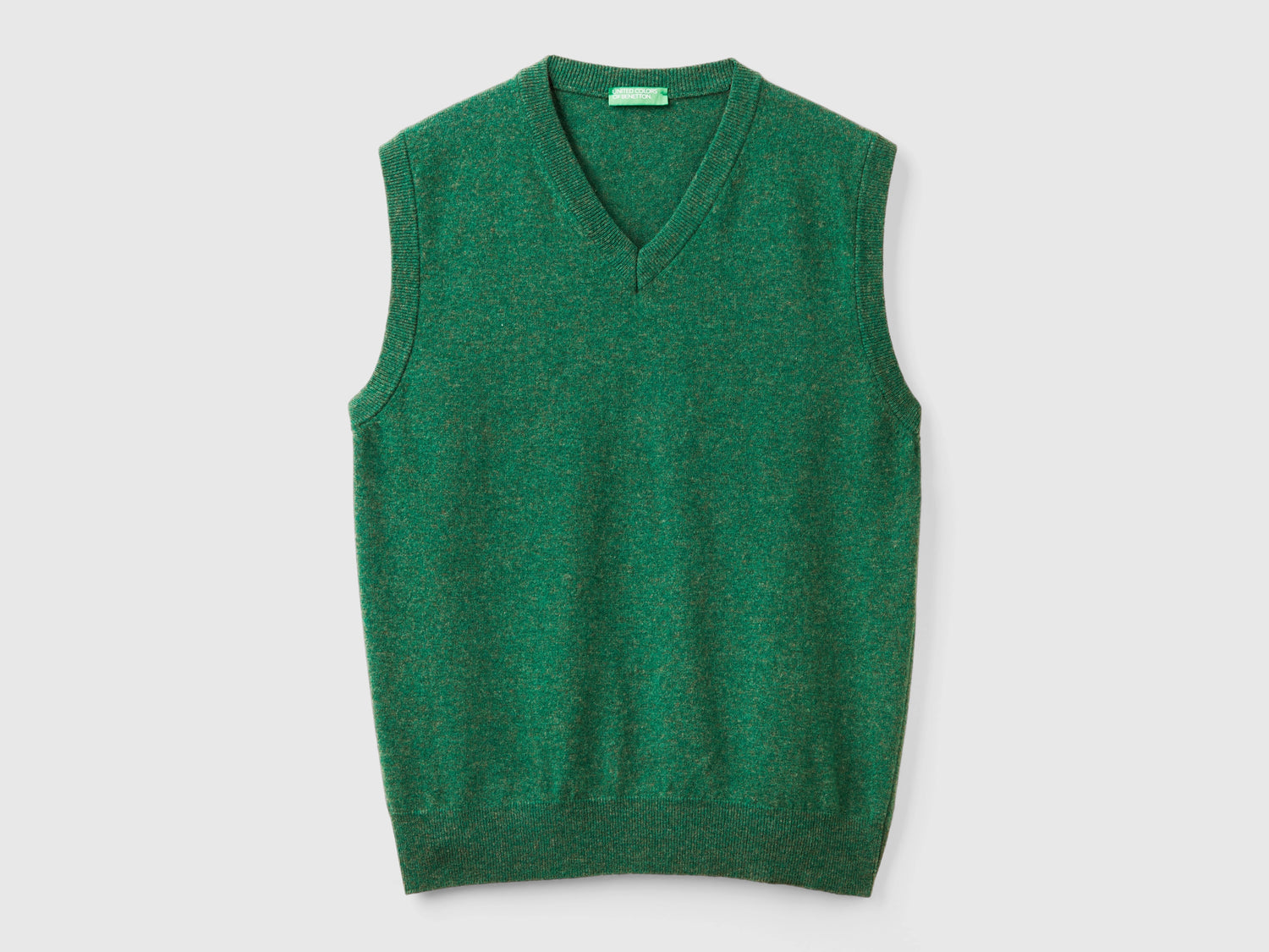 Gilet mélange in pura lana Merino da uomo verde | Benetton Outlet