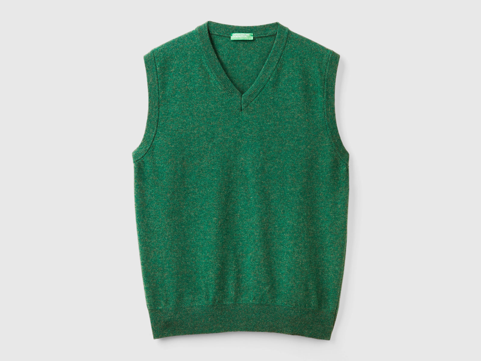 Gilet mélange in pura lana Merino da uomo verde | Benetton Outlet