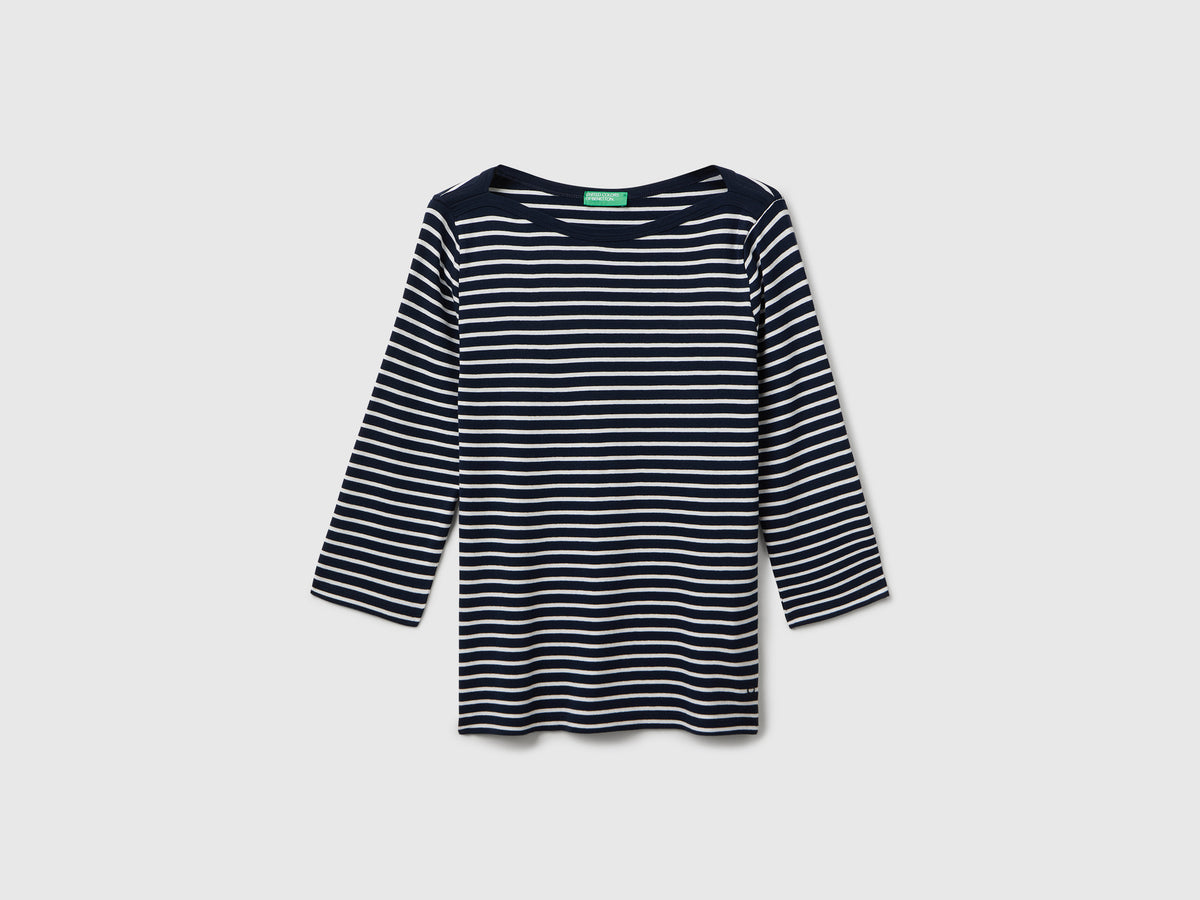 T-shirt manica 3/4 a righe in puro cotone