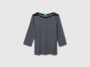 T-shirt manica 3/4 a righe in puro cotone
