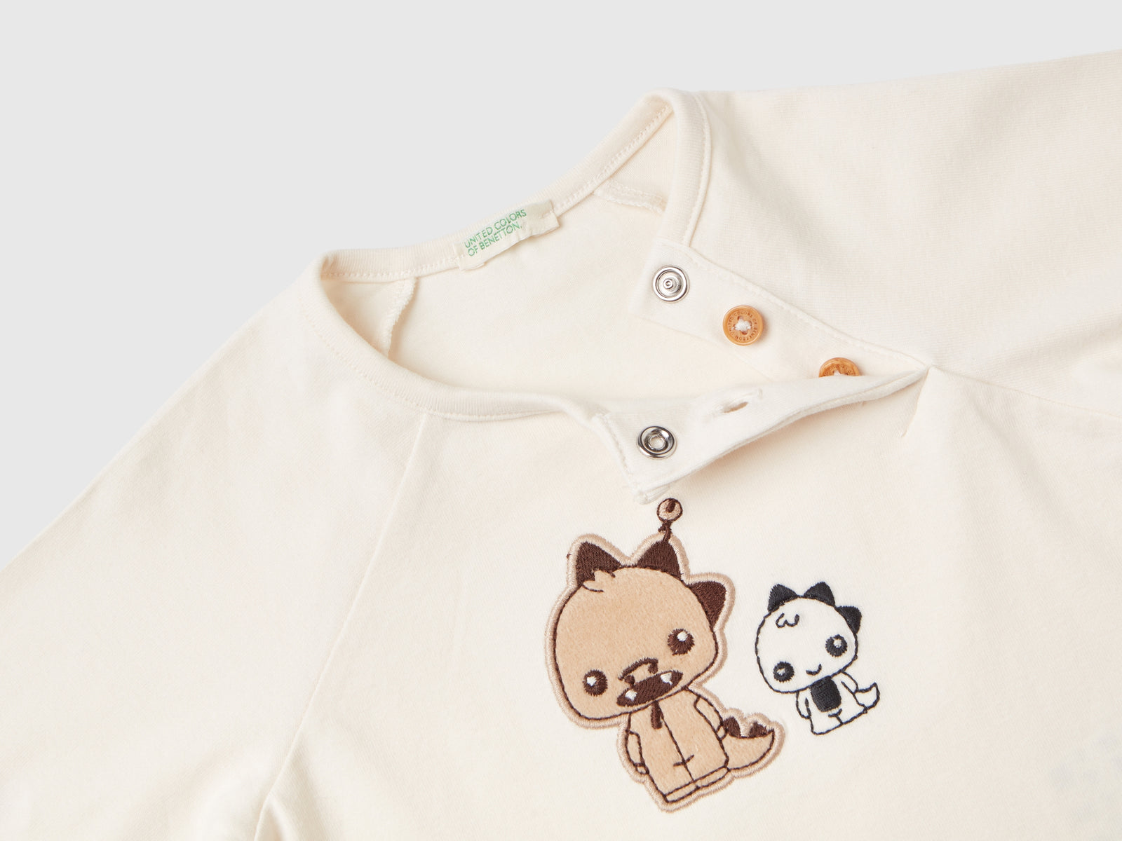 Maglietta in caldo cotone stretch da neonato bianco panna 2 | Benetton Outlet
