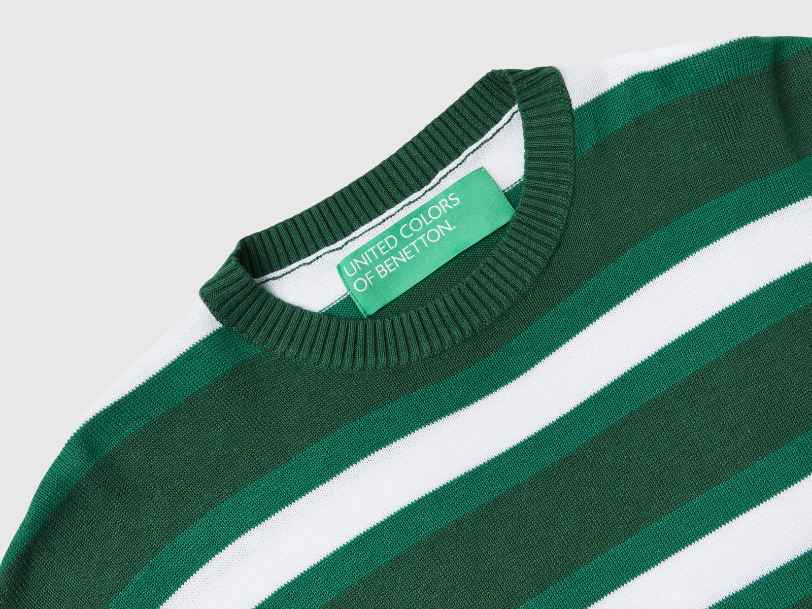 Maglione a righe in puro cotone da donna verde scuro 3 | Benetton Outlet