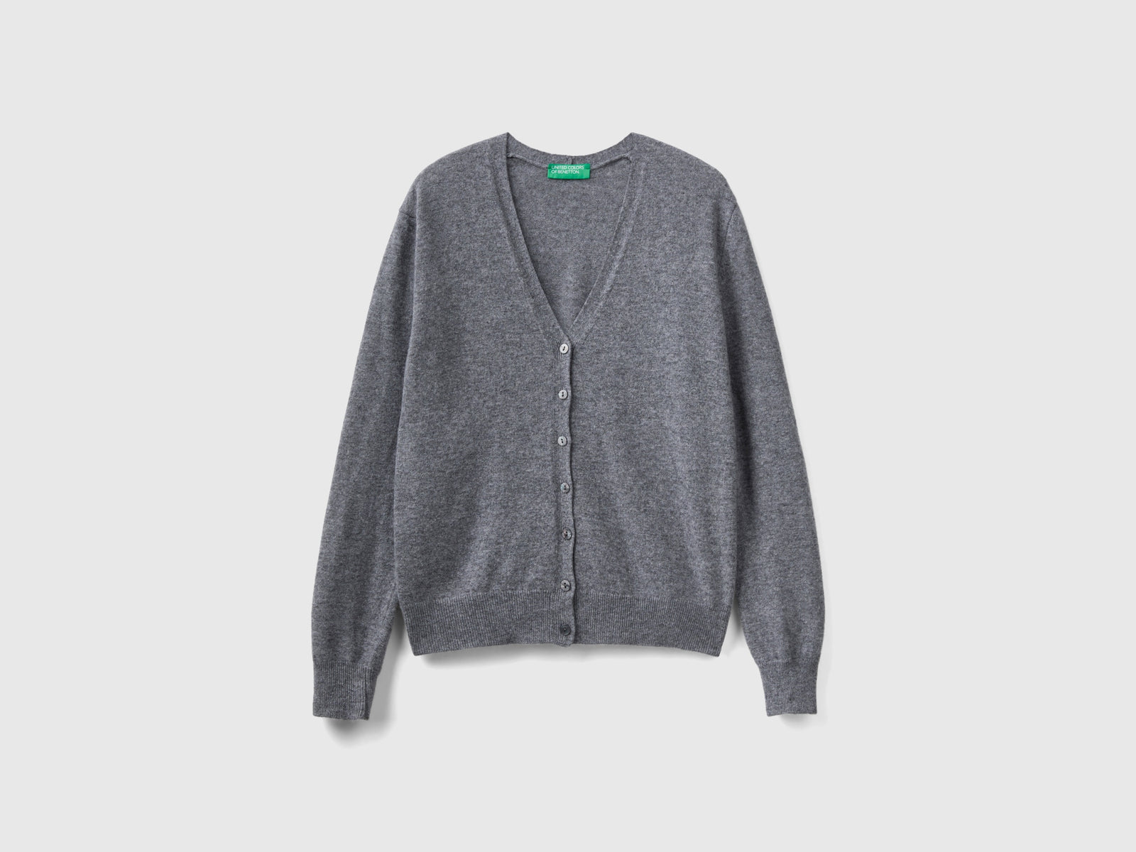 Cardigan scollo a Vo in pura lana Merino da donna grigio scuro 2 | Benetton Outlet