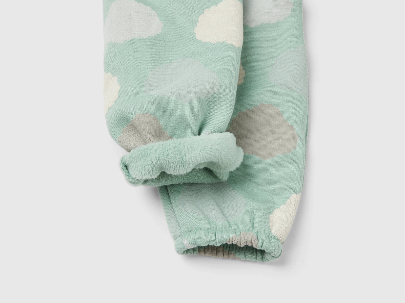 Pantaloni in felpa foderati in ciniglia da neonato verde chiaro 2 | Benetton Outlet