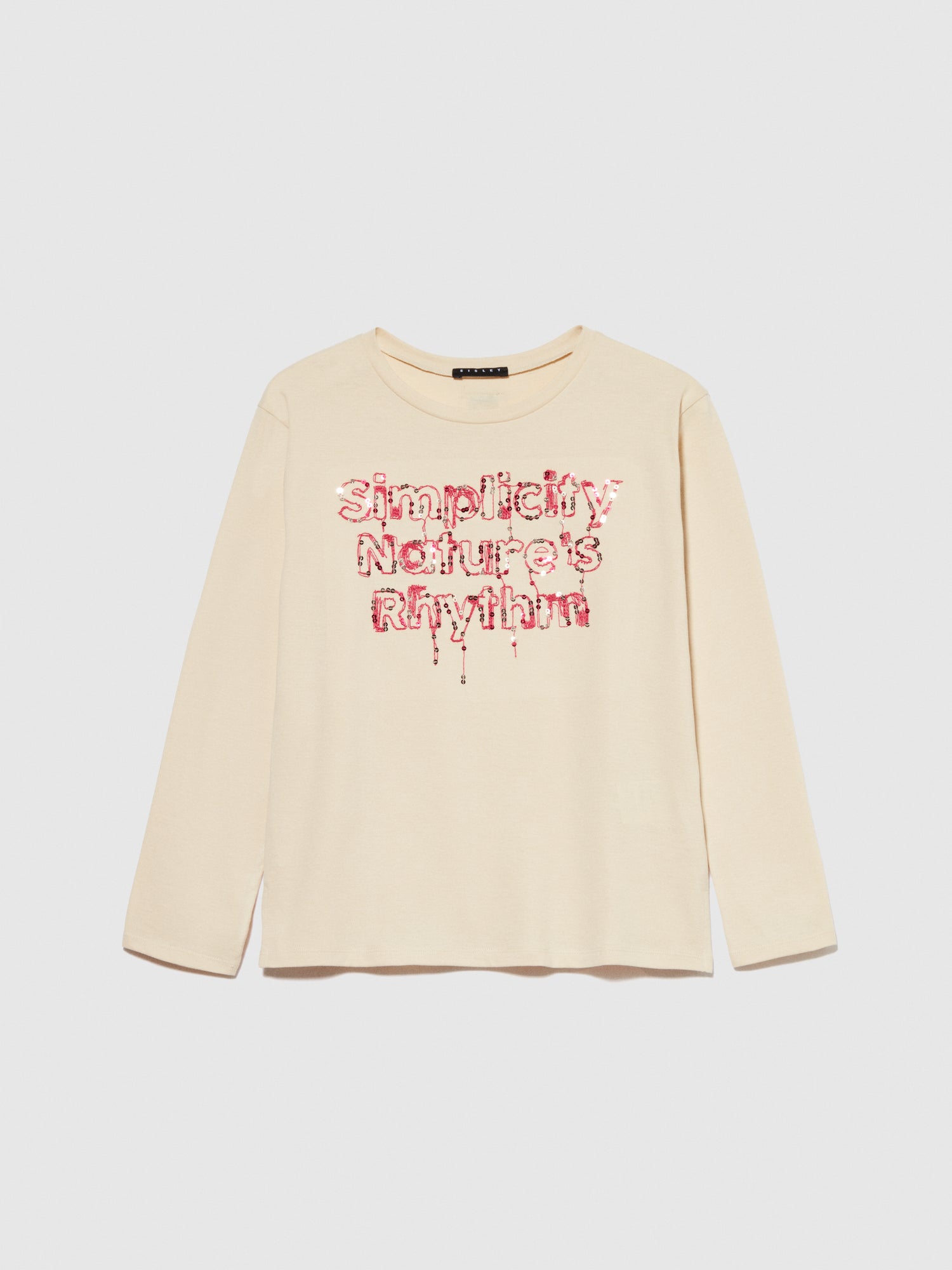 T-shirt con ricamo e paillettes da bambina bianco panna | Sisley young Outlet