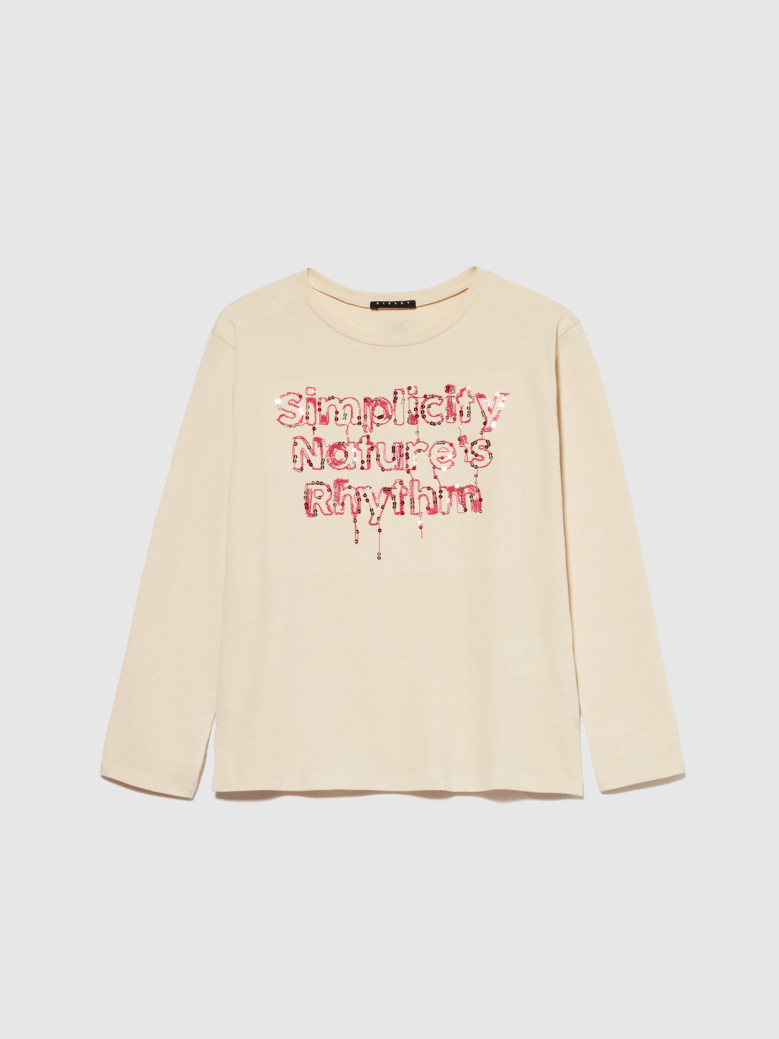 T-shirt con ricamo e paillettes da bambina bianco panna | Sisley young Outlet