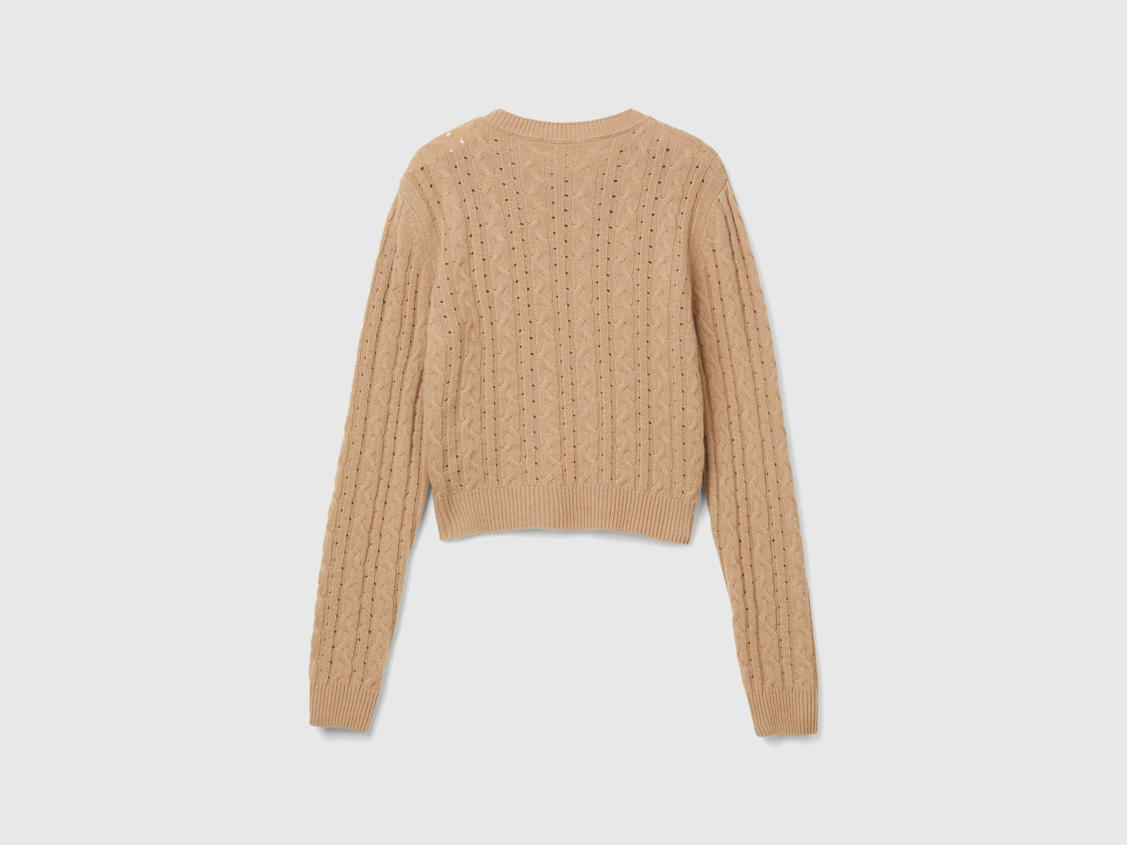 Maglia cropped con trecce e trafori da donna cammello 2 | Benetton Outlet