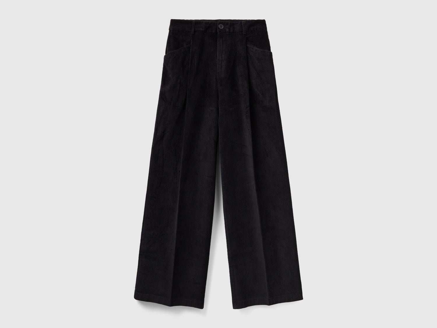 Pantaloni gamba ampia in velluto a coste da donna nero | Benetton Outlet