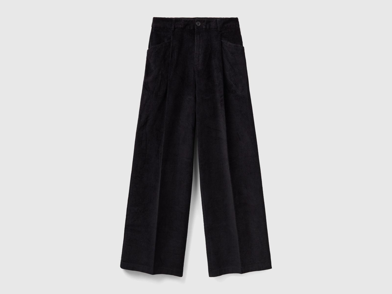 Pantaloni gamba ampia in velluto a coste da donna nero | Benetton Outlet