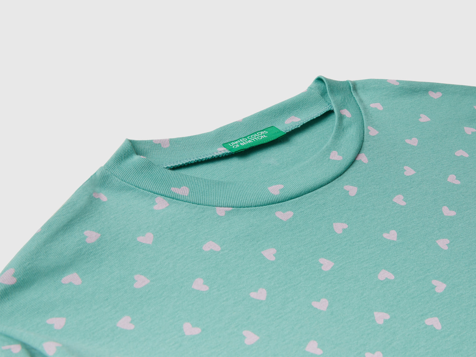 Pigiama con stampa cuori da bambina verde acqua 3 | Benetton Outlet