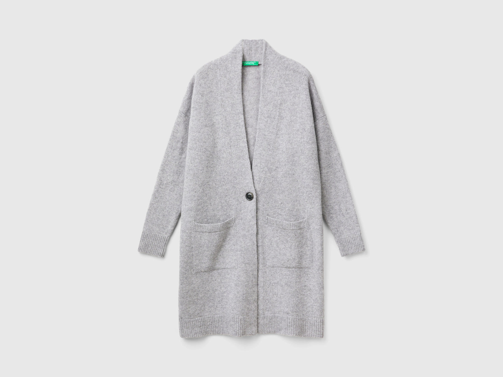 Cardigan lungo in pura lana Shetland da donna grigio chiaro | Benetton Outlet