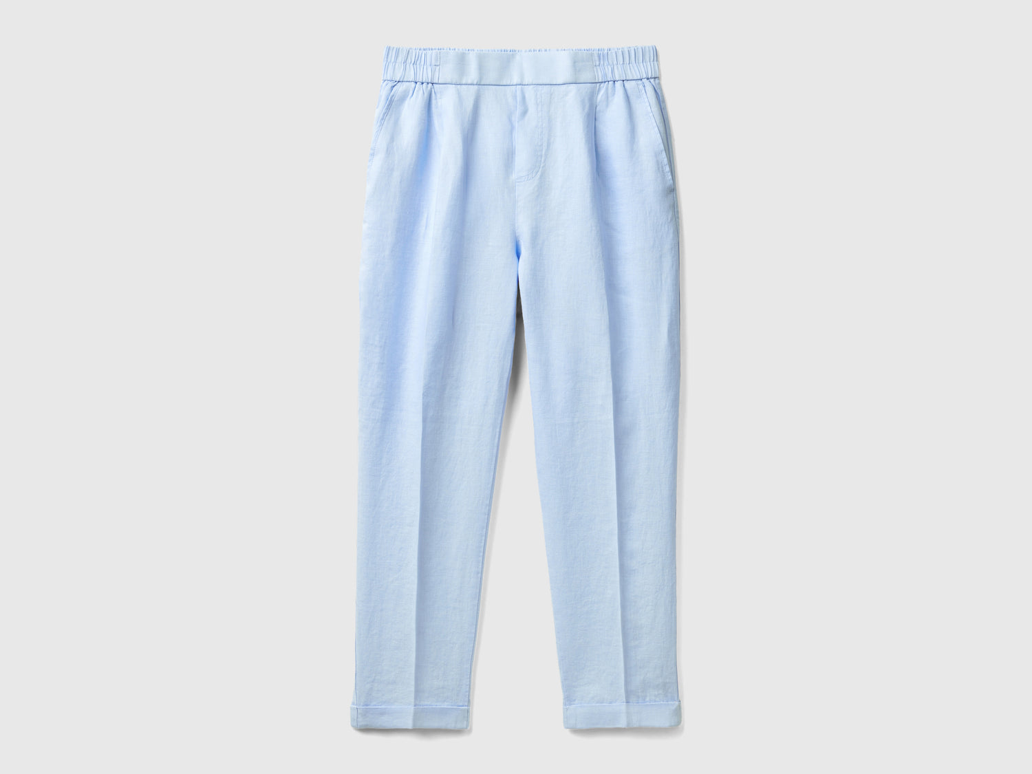 Pantaloni cropped in 100% lino da donna celeste | Benetton Outlet