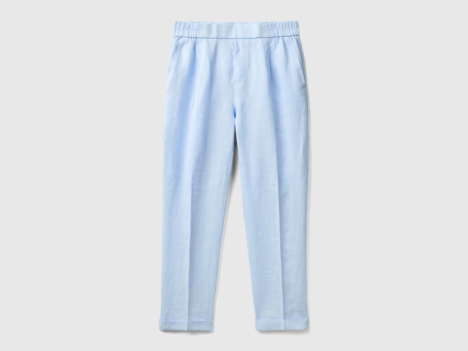 Pantaloni cropped in 100% lino da donna celeste | Benetton Outlet