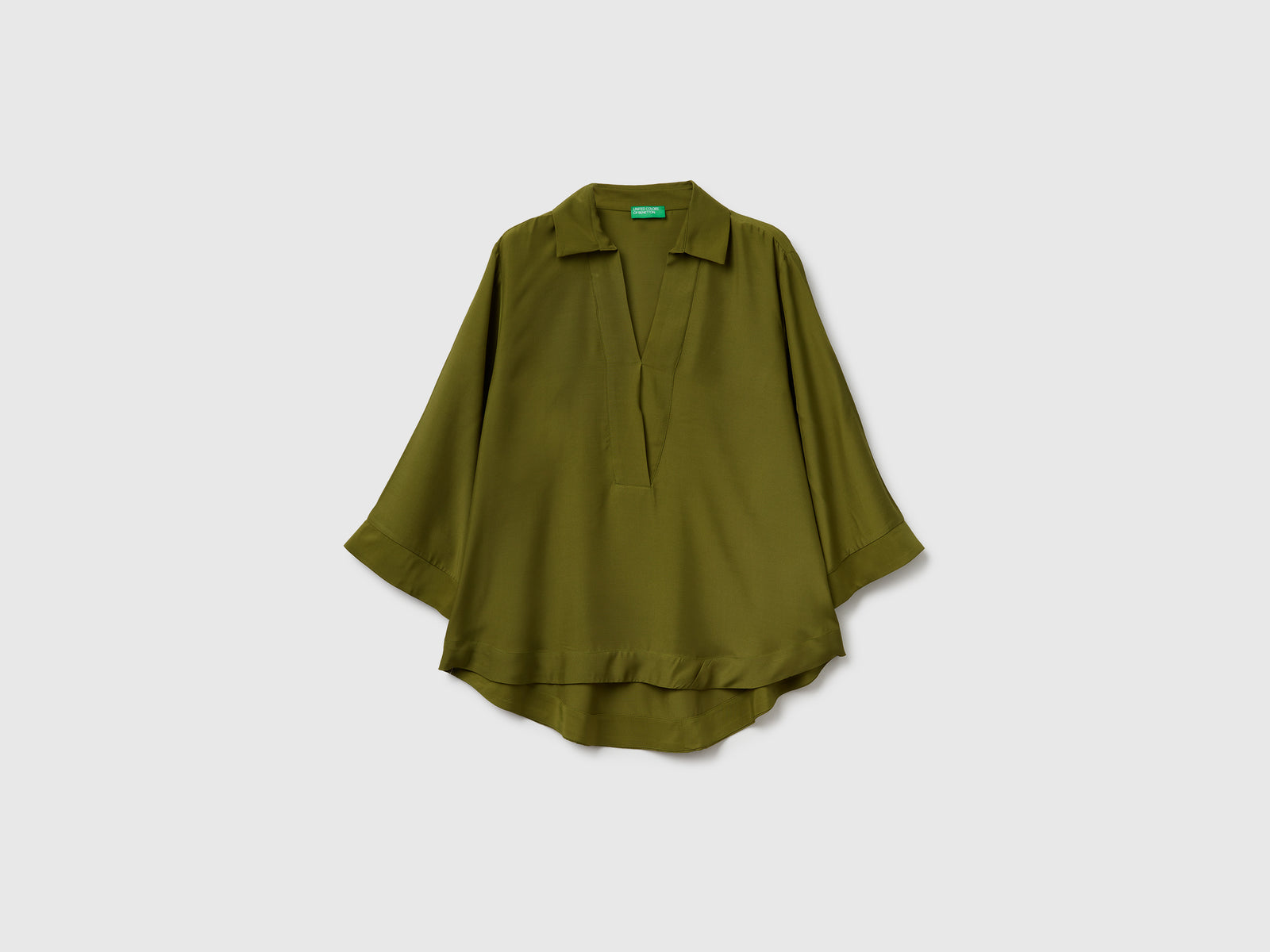 Blusa ampia 100% viscosa da donna verde militare | Benetton Outlet