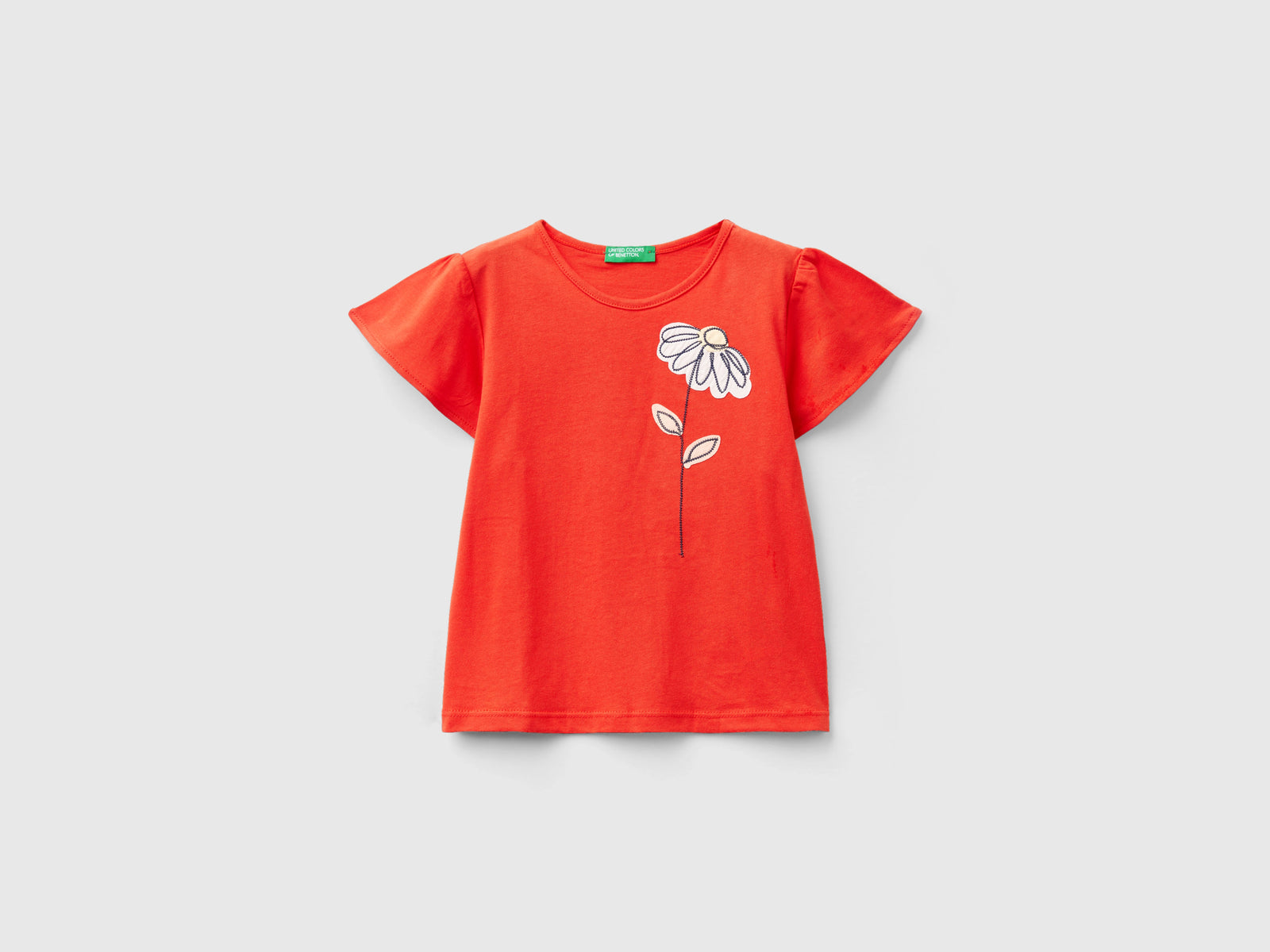 Maglietta con ricamo floreale da bimba rosso | Benetton Outlet