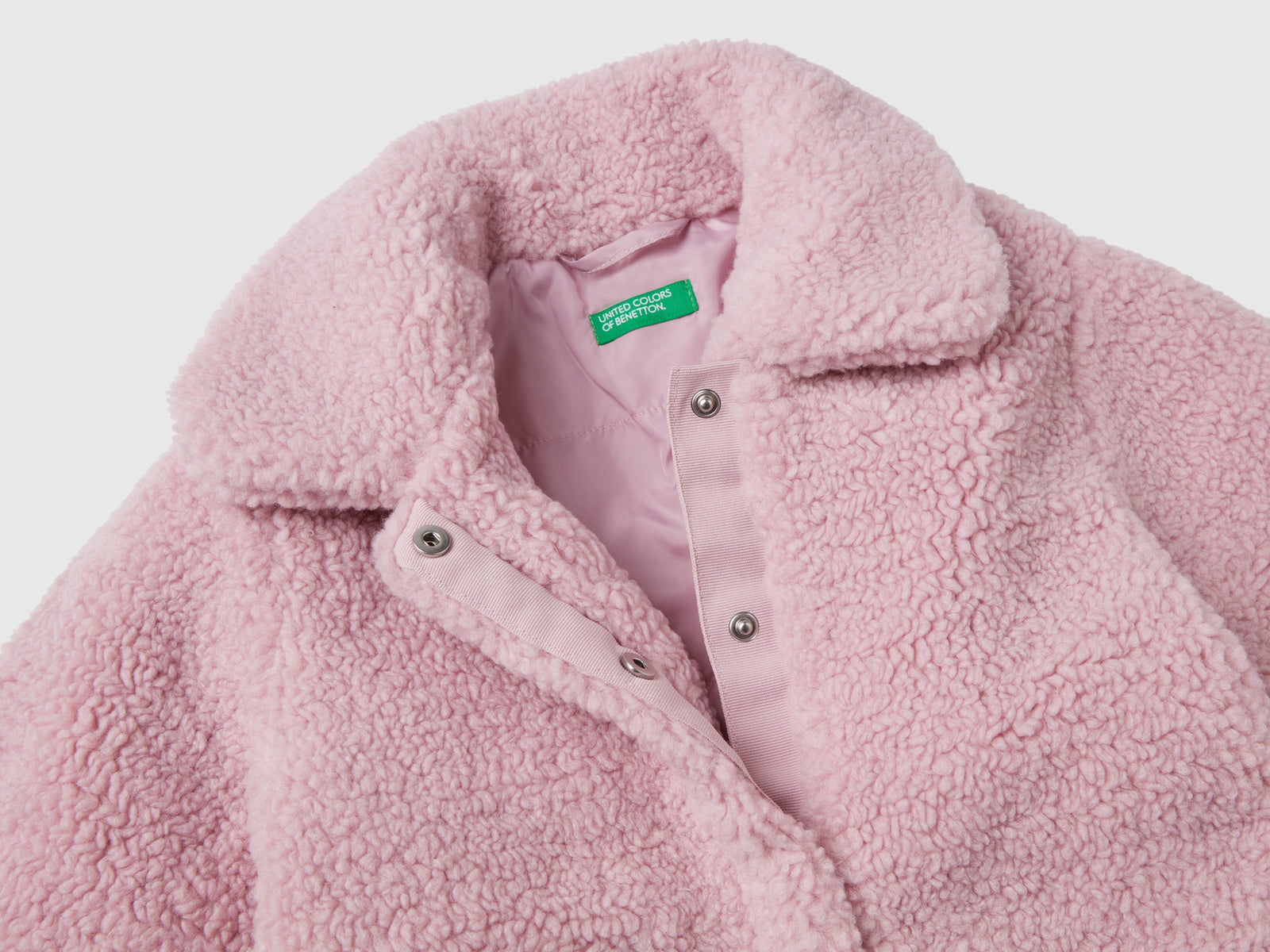 Cappotto in pelliccetta sintetica da bimba rosa 2 | Benetton Outlet