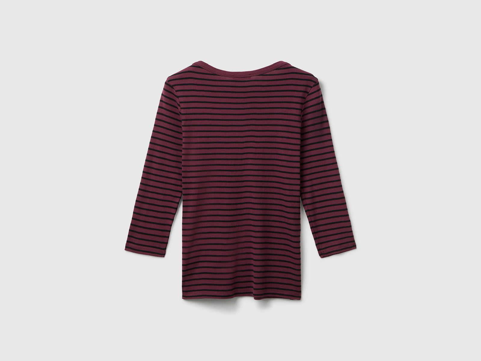 T-shirt manica 3/4 a righe in puro cotone da donna bordeaux 2 | Benetton Outlet
