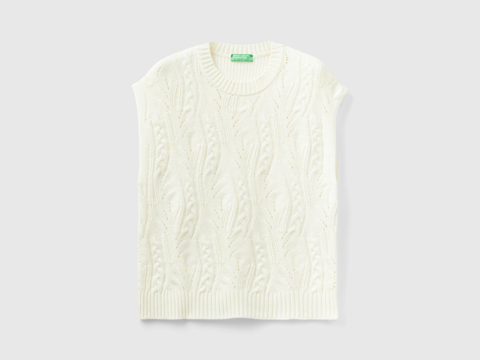 Gilet lavorato in misto lana da donna bianco panna | Benetton Outlet