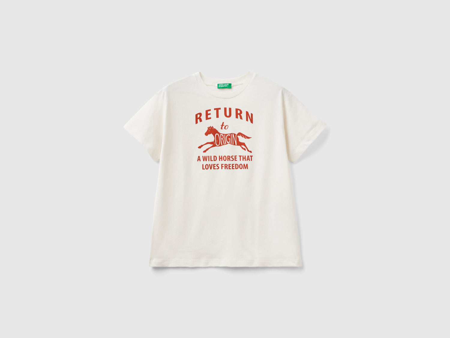 T-shirt in cotone bio con stampa da bambino bianco panna | Benetton Outlet