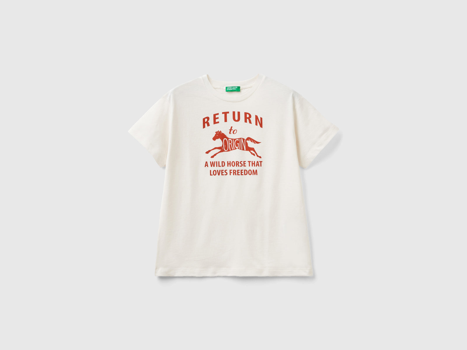 T-shirt in cotone bio con stampa da bambino bianco panna | Benetton Outlet