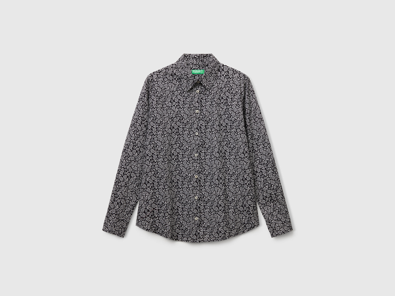 Camicia fantasia in cotone leggero da donna nero | Benetton Outlet