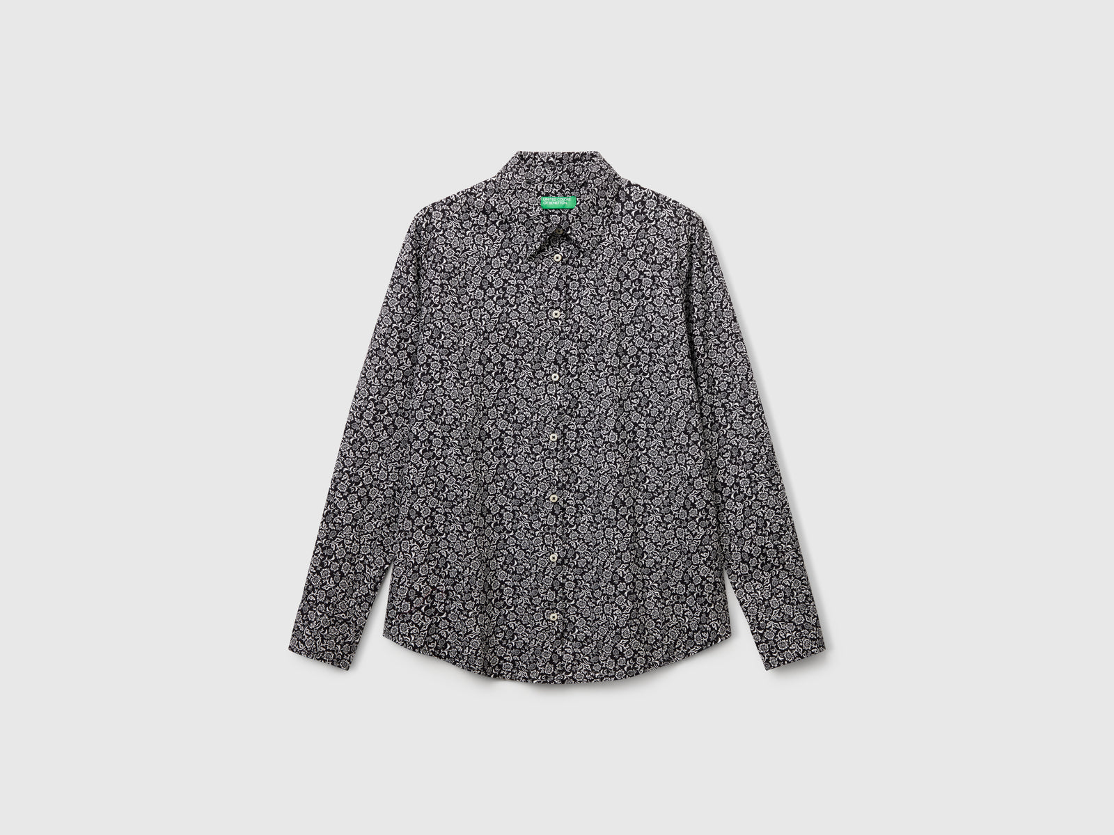 Camicia fantasia in cotone leggero da donna nero | Benetton Outlet