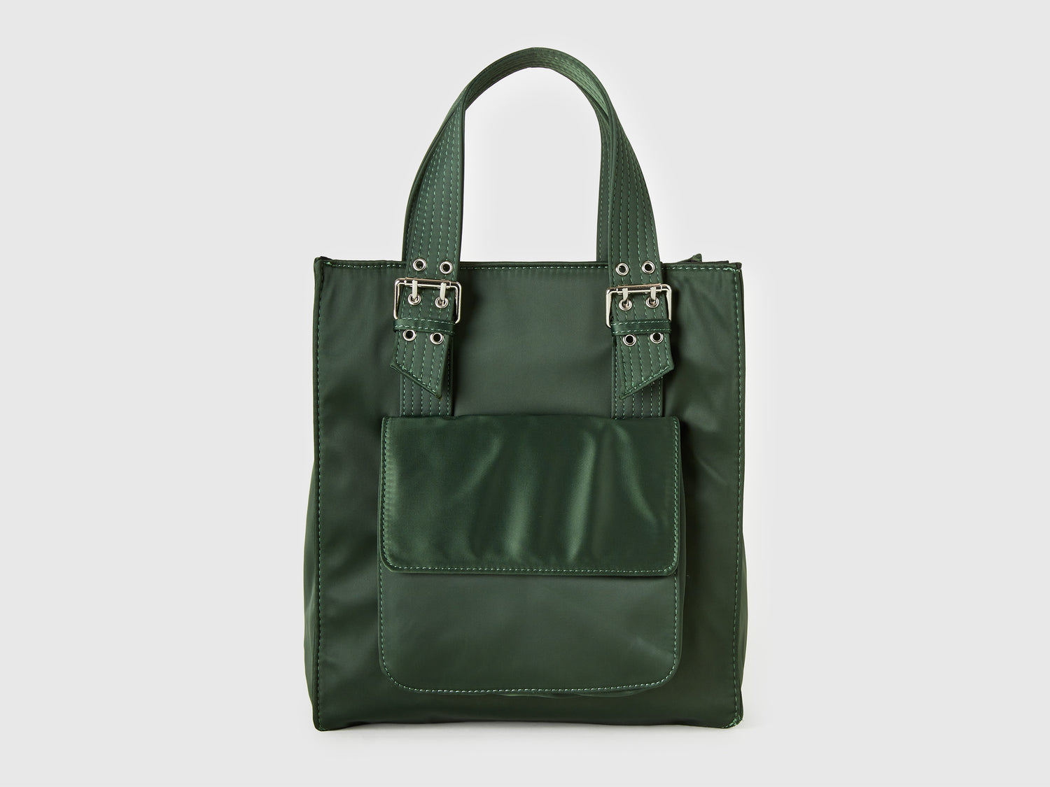 Shopping bag con tasche da donna verde militare | Benetton Outlet