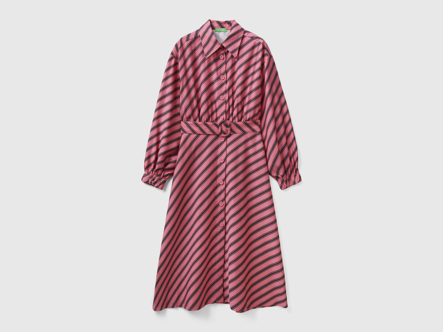 Abito midi a righe regimental da donna rosa | Benetton Outlet