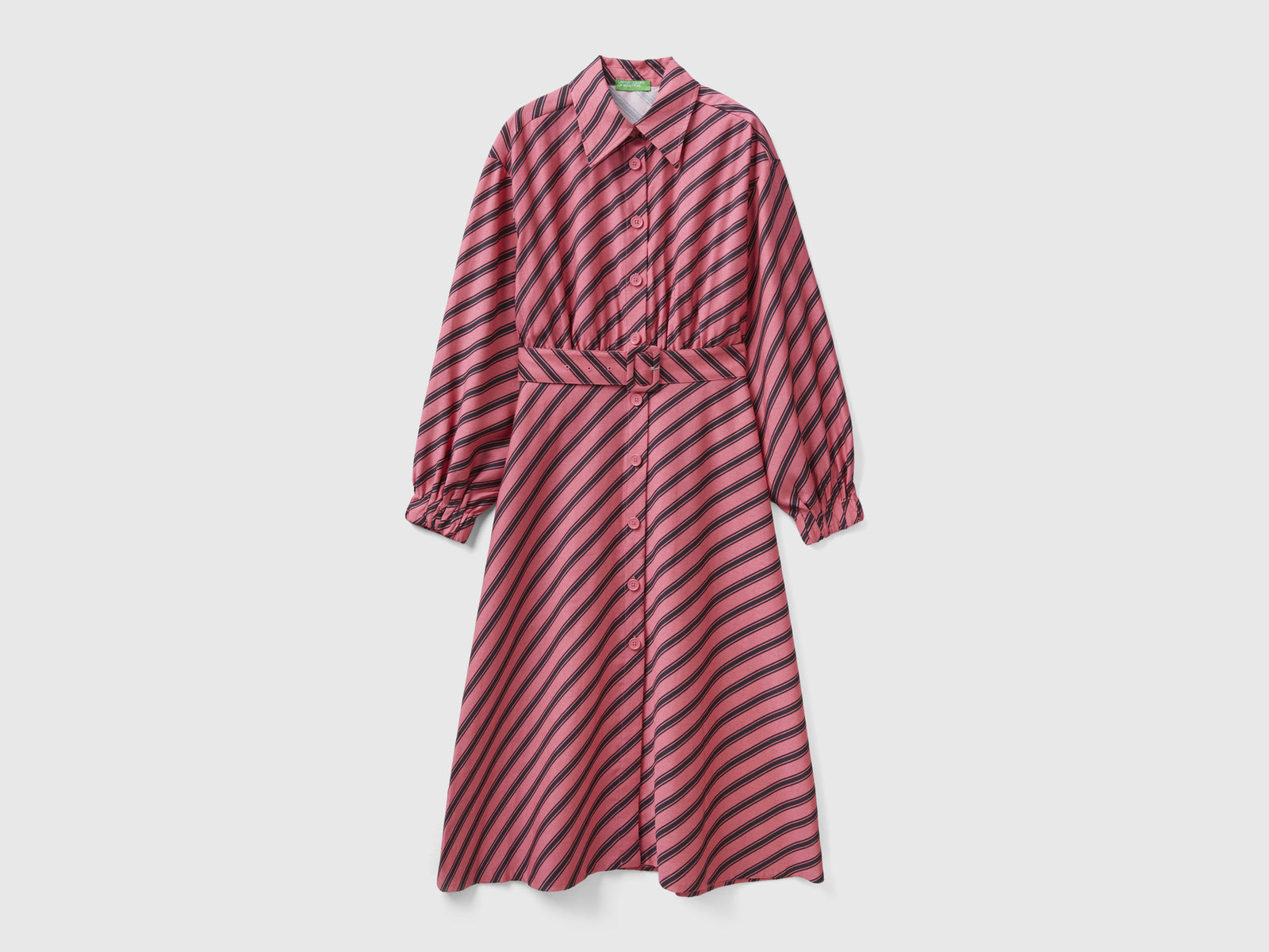 Abito midi a righe regimental da donna rosa | Benetton Outlet
