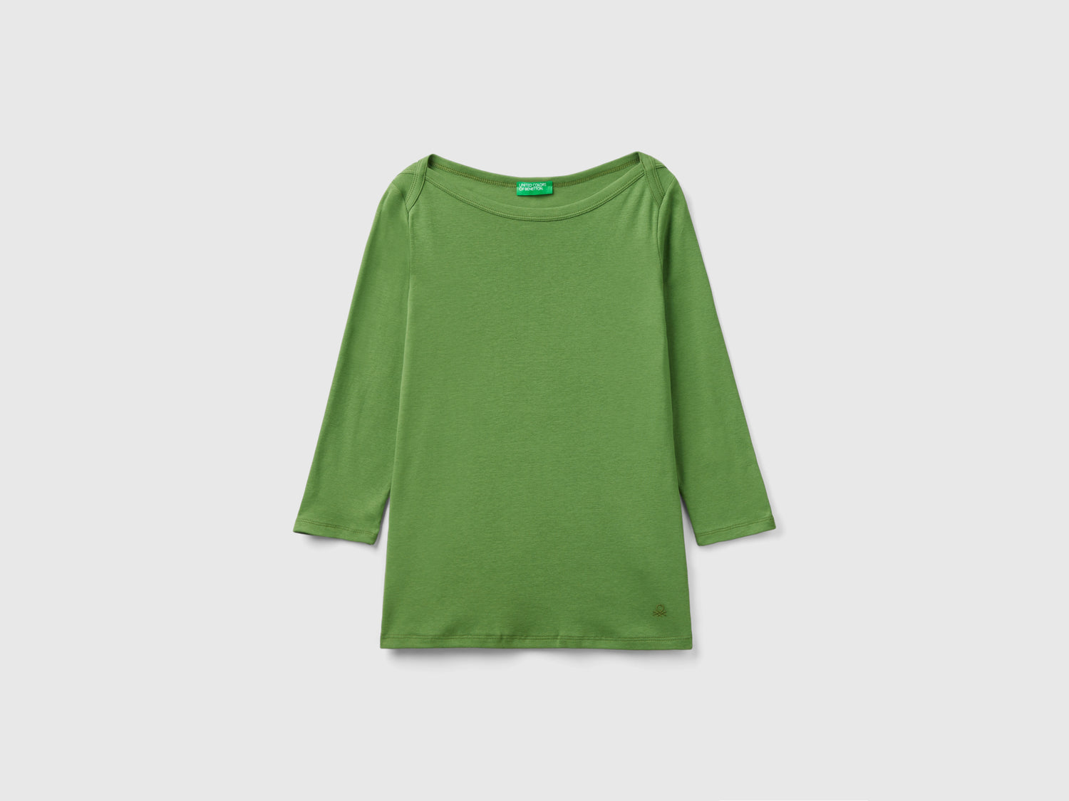 T-shirt con scollo a barchetta 100% cotone da donna verde militare | Benetton Outlet
