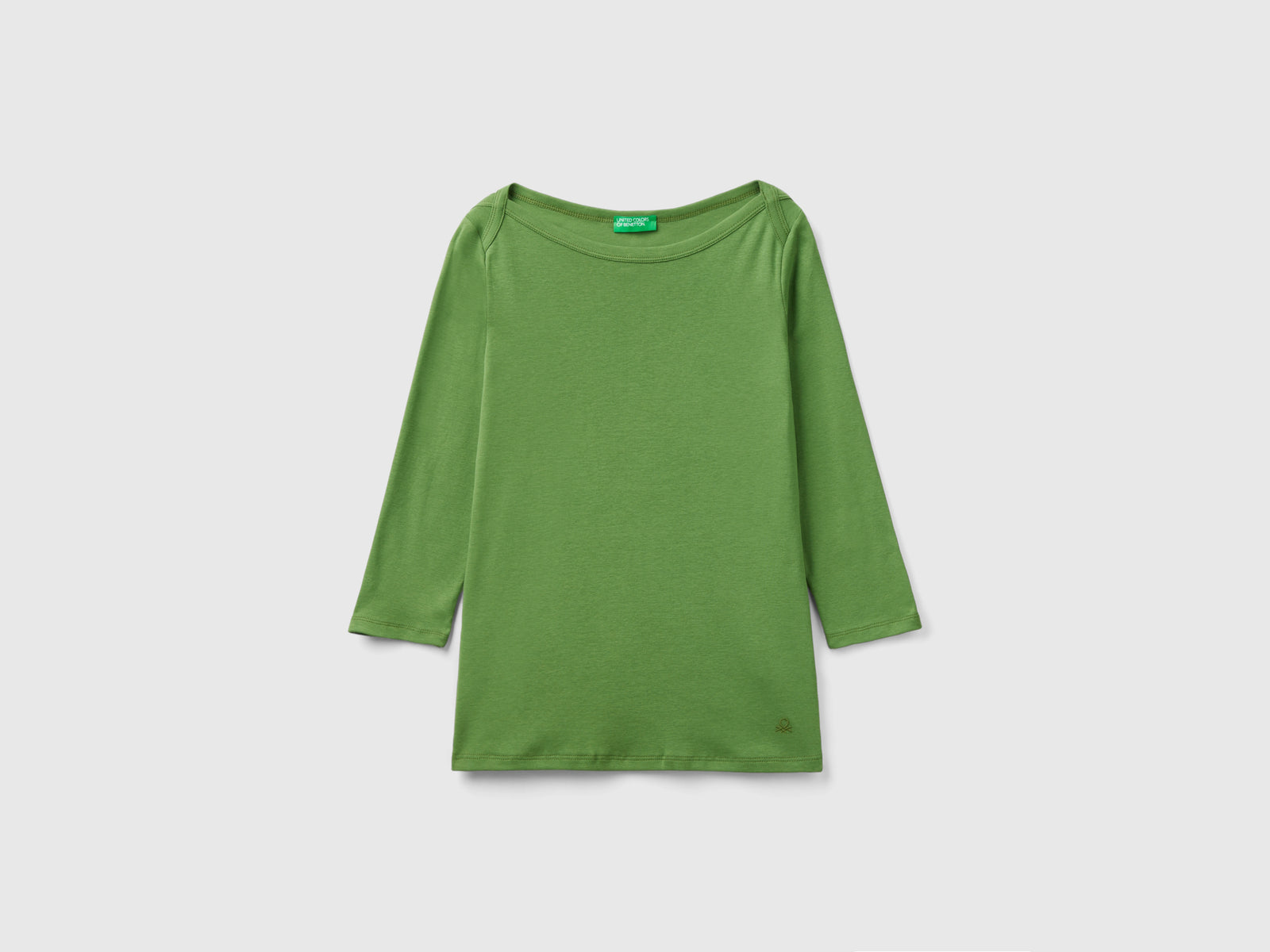 T-shirt con scollo a barchetta 100% cotone da donna verde militare | Benetton Outlet