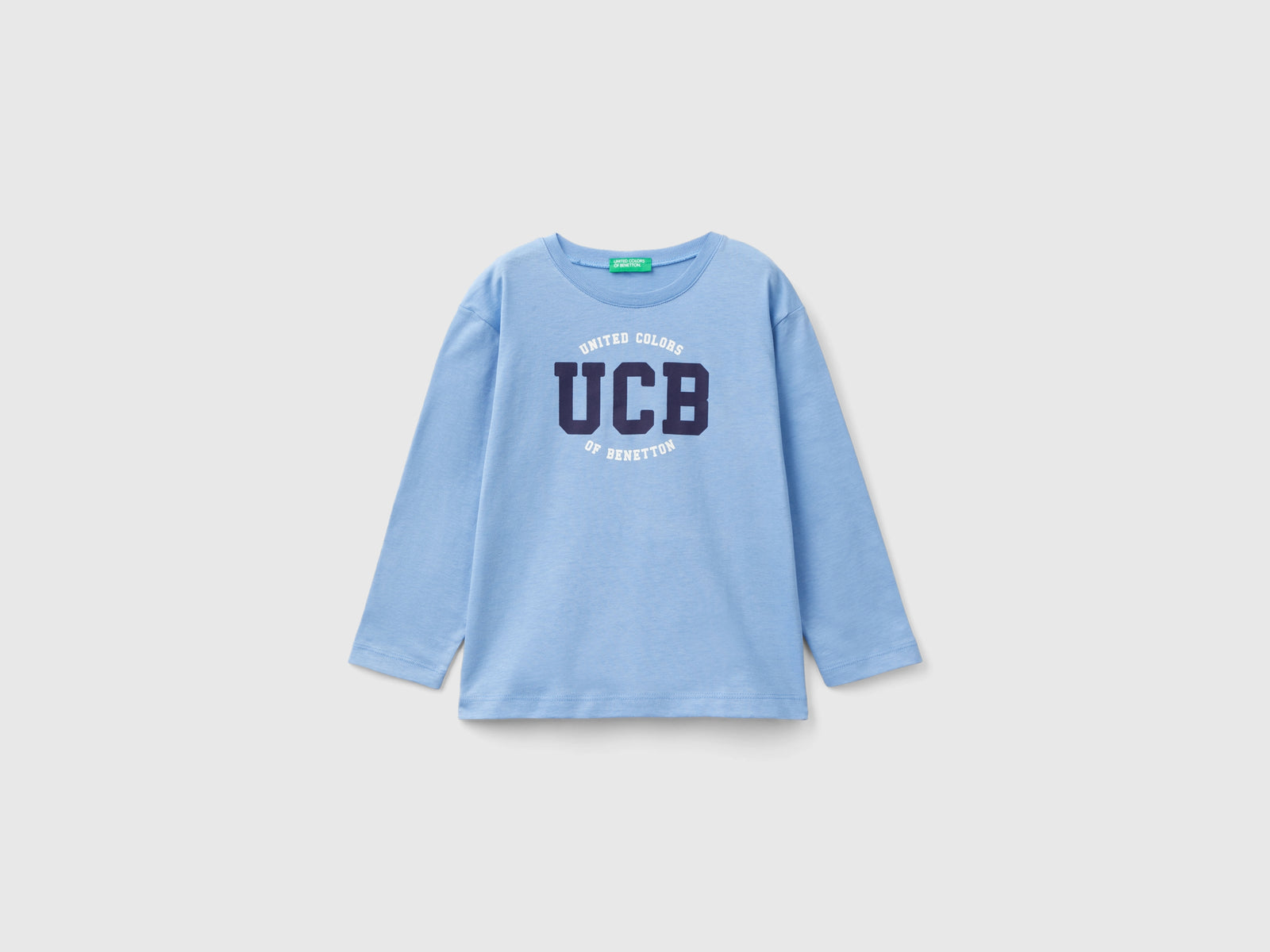 T-shirt manica lunga in cotone bio da bimbo azzurro | Benetton Outlet