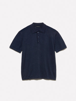 Regular fit blue linen blend polo shirt
