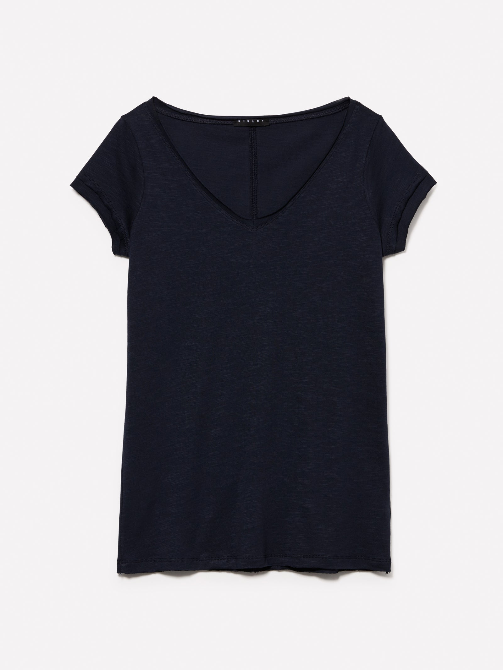 T-shirt con scollo a V e taglio a vivo da donna blu scuro | Sisley Outlet