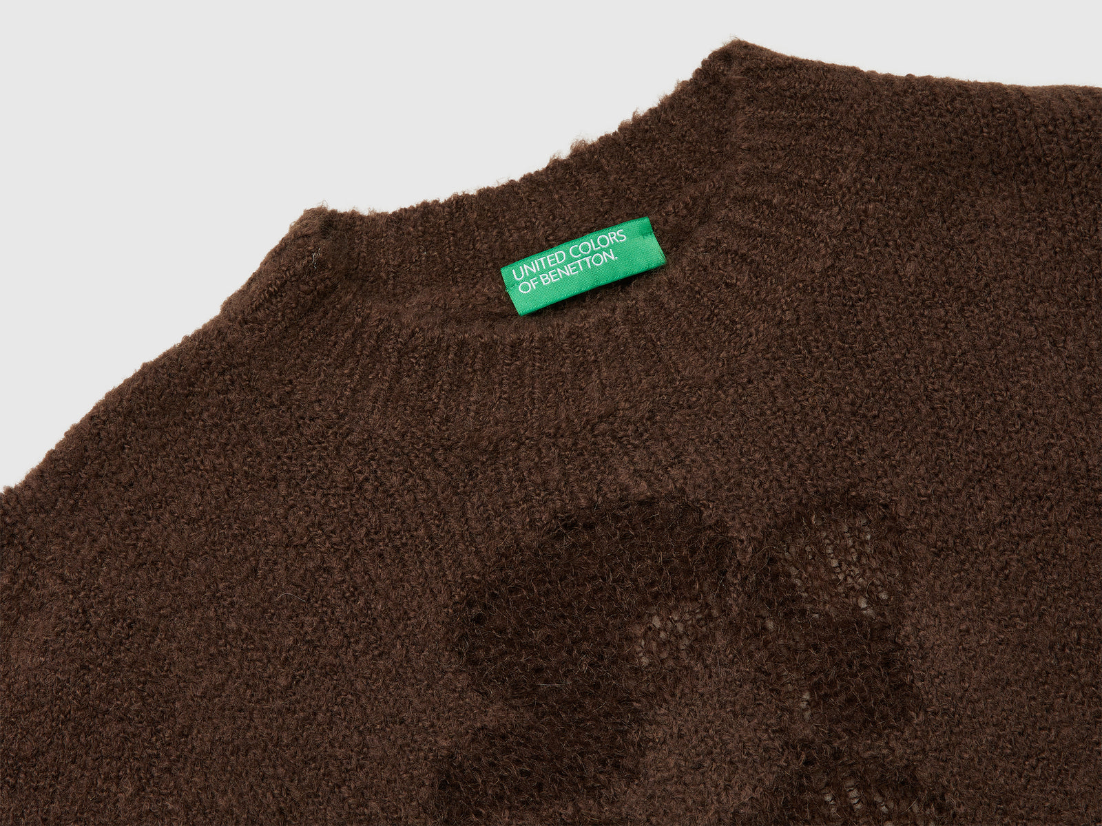 Maglia manica corta con intarsio fiori da donna marrone 3 | Benetton Outlet