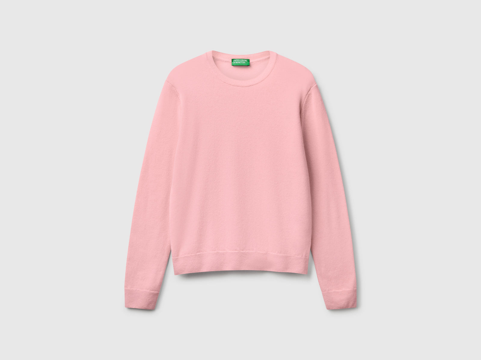Maglia girocollo rosa cipria in lana Merino da donna rosa tenue | Benetton Outlet