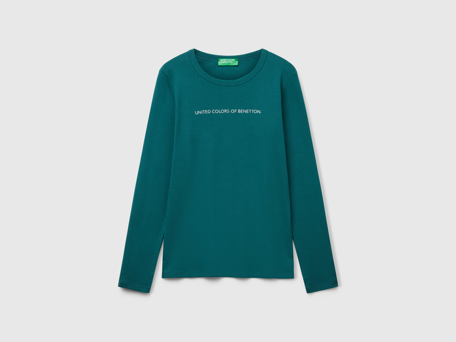 T-shirt a manica lunga 100% cotone da donna verde scuro | Benetton Outlet