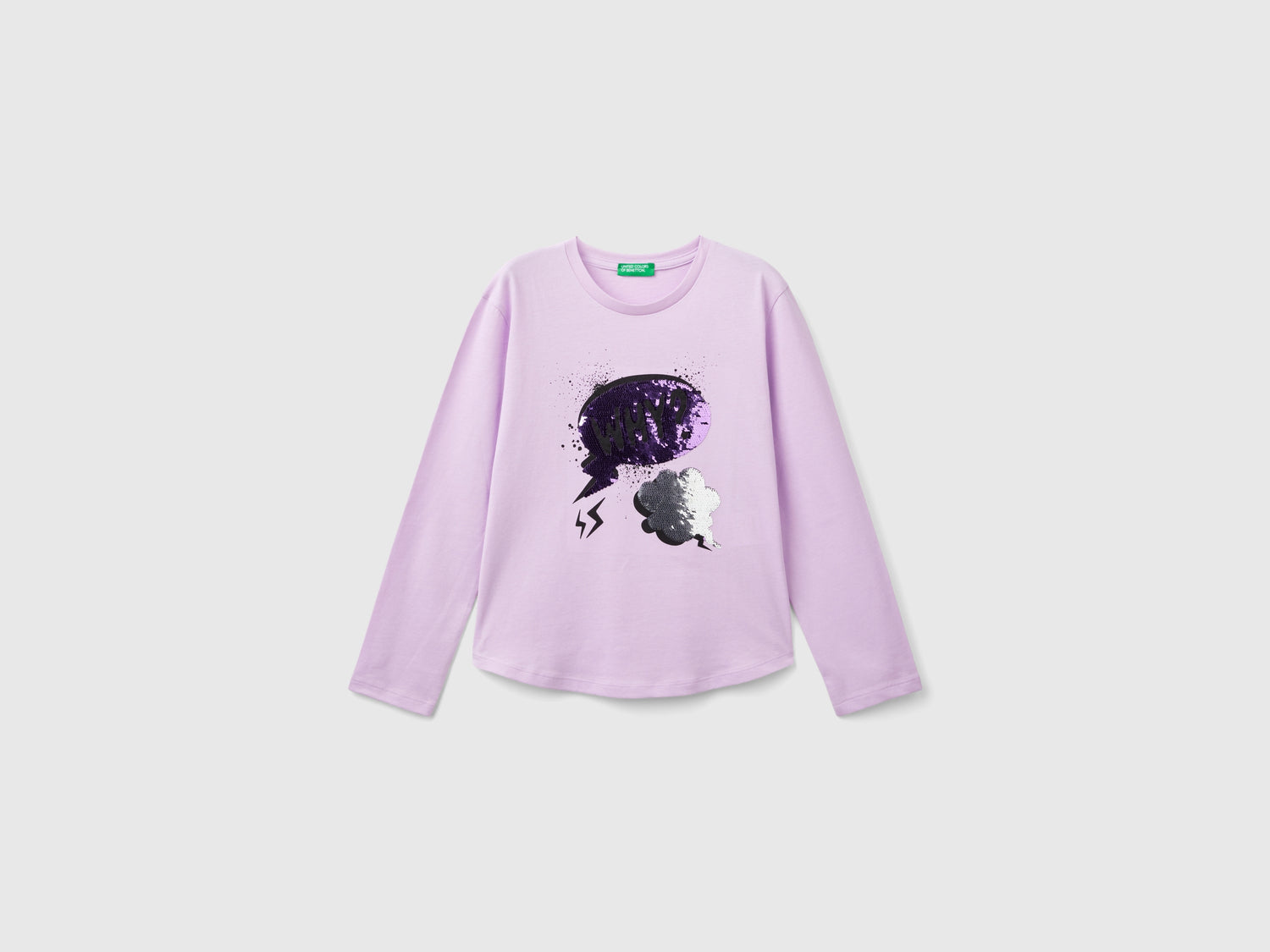 Maglietta con paillettes in cotone bio da bambina lilla | Benetton Outlet