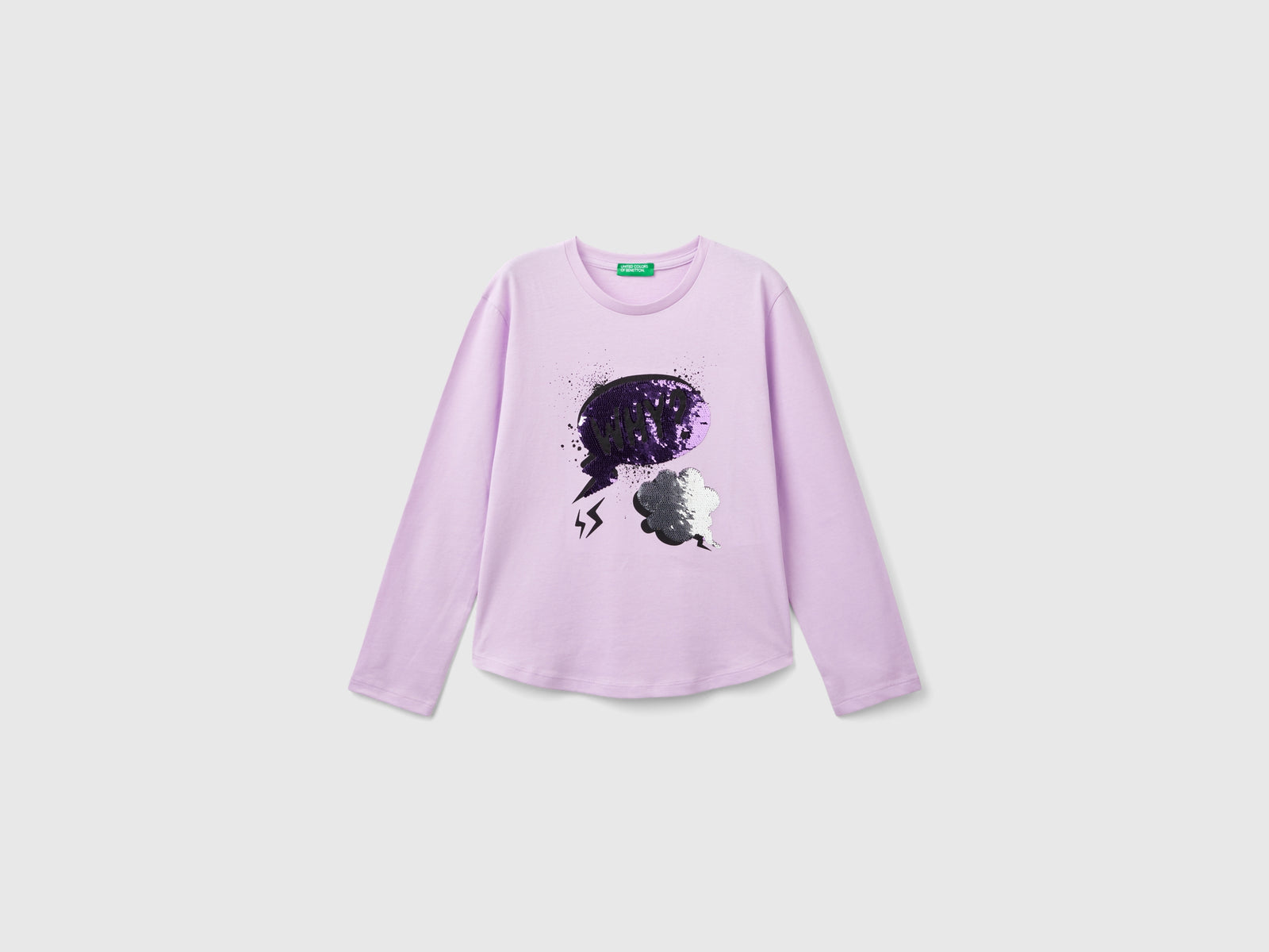 Maglietta con paillettes in cotone bio da bambina lilla | Benetton Outlet