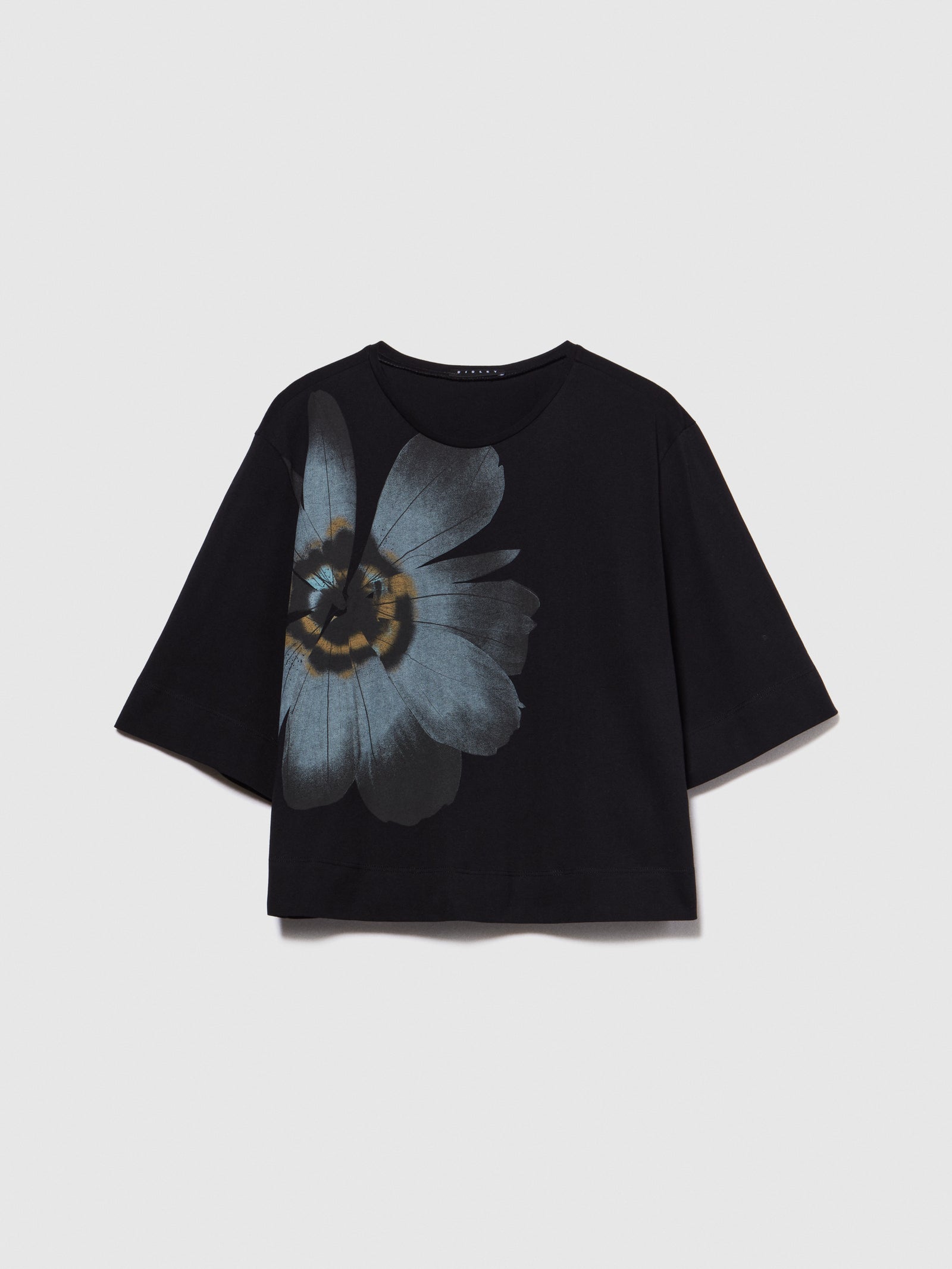 T-shirt in cotone biologico con stampa da donna nero | Sisley Outlet