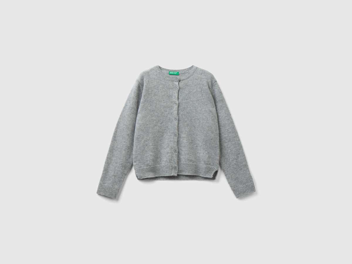 Cardigan girocollo con logo in strass