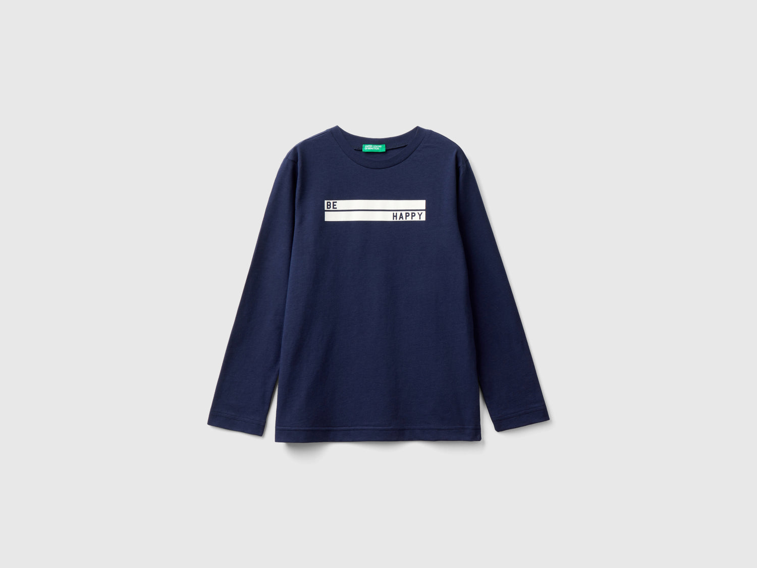 T-shirt a manica lunga con stampa da bambino blu scuro | Benetton Outlet